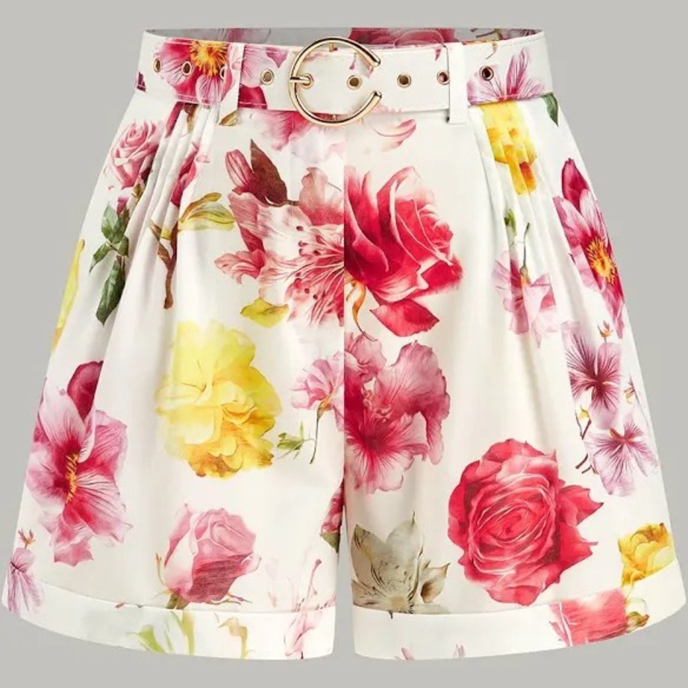 Commense Floral-Printed Shorts with Belt NWT! - Picture 2 of 3